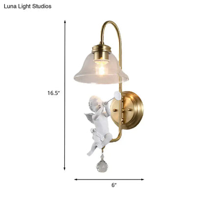 Antique brass angel glass sconce light bedroom wall lamp