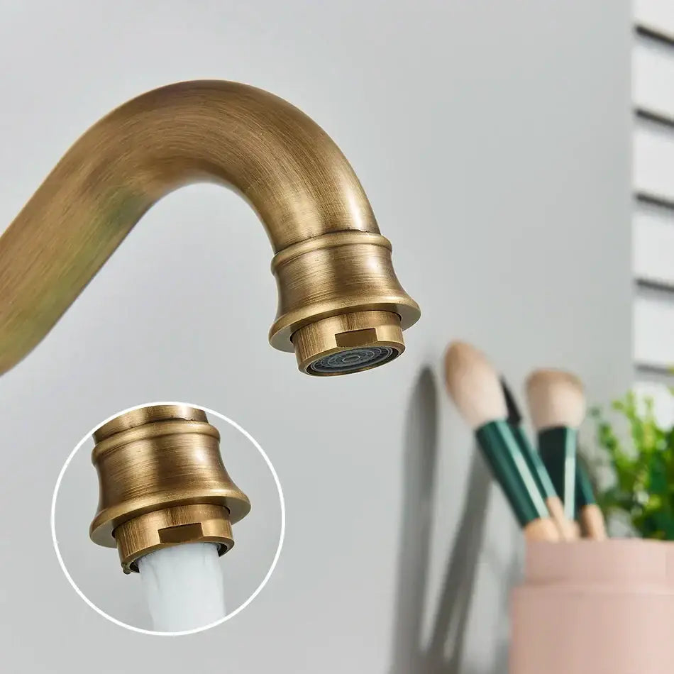 Antique brass basin faucet bathroom swivel spout single handle