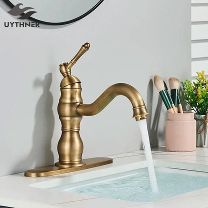 Antique brass basin faucet bathroom swivel spout single handle