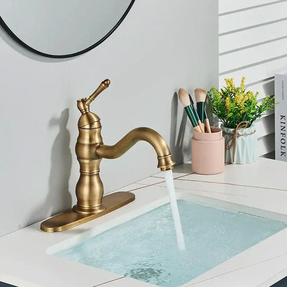 Antique brass basin faucet bathroom swivel spout single handle
