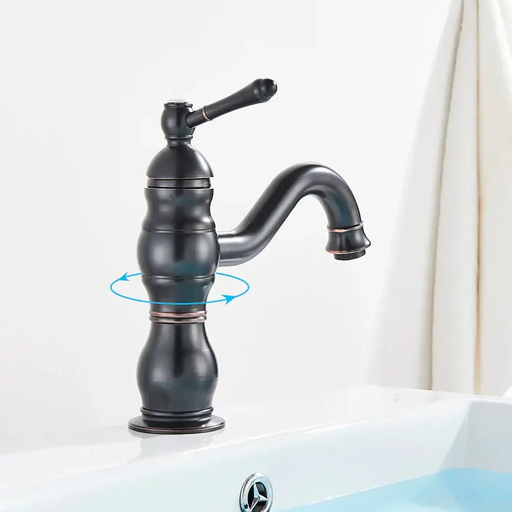 Antique brass basin faucet bathroom swivel spout single handle
