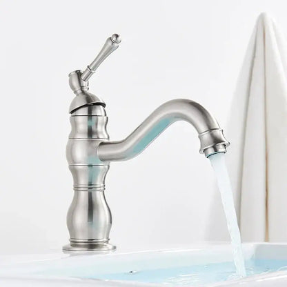 Antique brass basin faucet bathroom swivel spout single handle