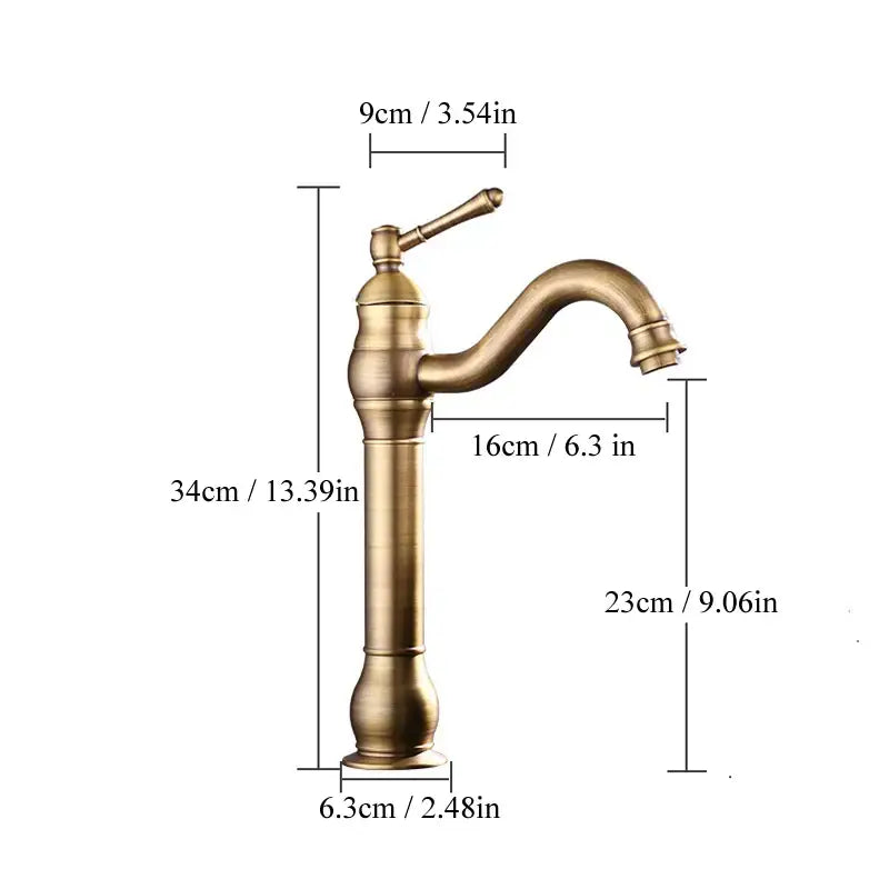 Antique brass basin faucet curved spout bathroom mixer tap