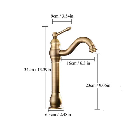 Antique brass basin faucet curved spout bathroom mixer tap