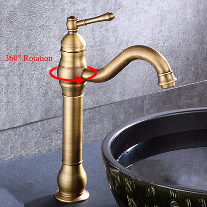 Antique brass basin faucet curved spout bathroom mixer tap