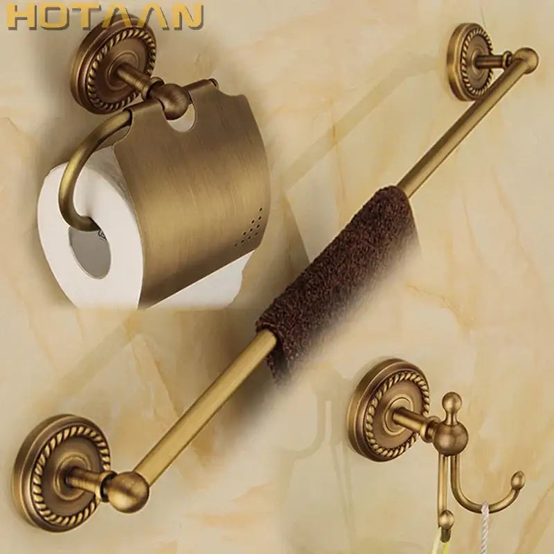 Antique brass bathroom accessories set rope detail bathroom hook