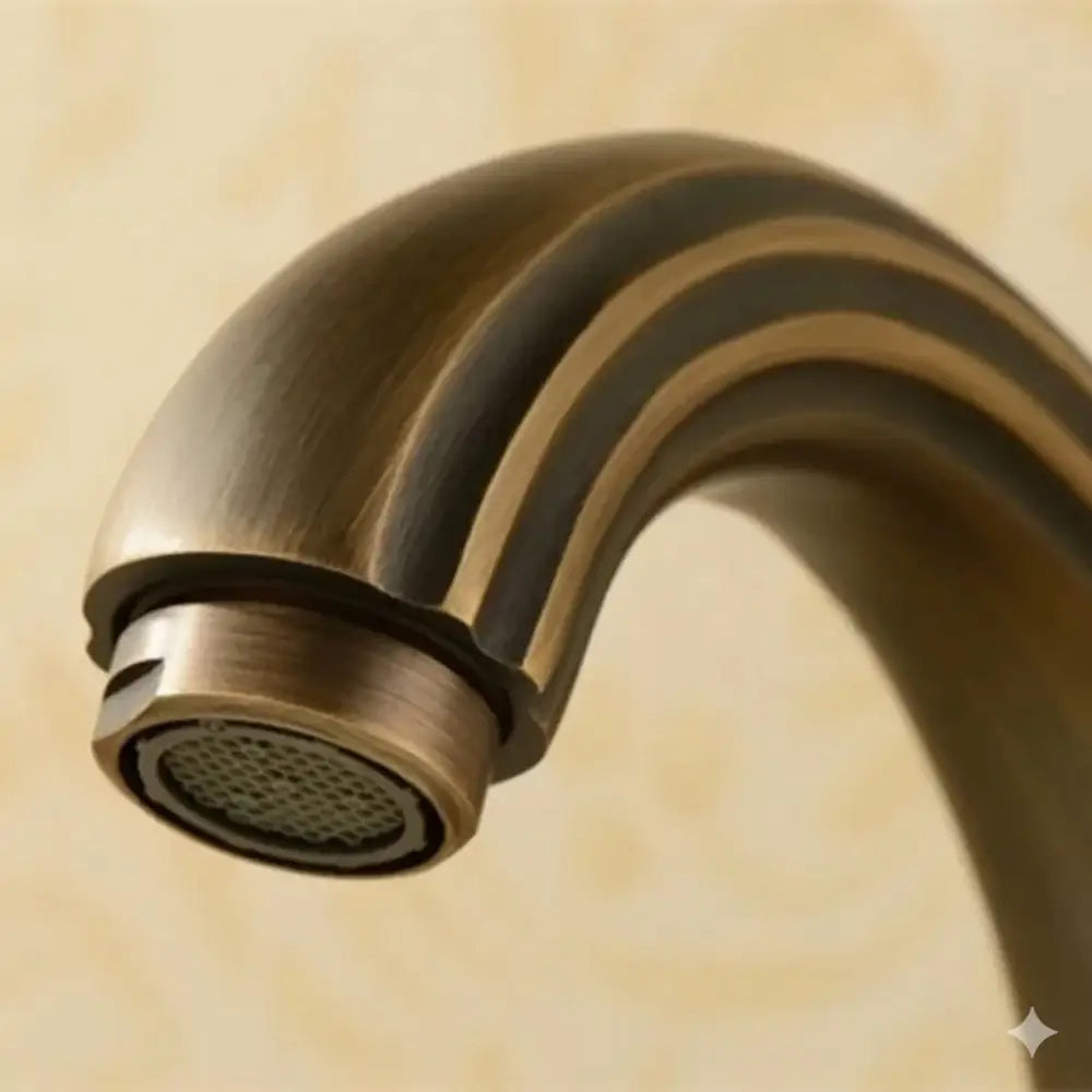 Antique brass three handle bathroom faucet set with fluted design
