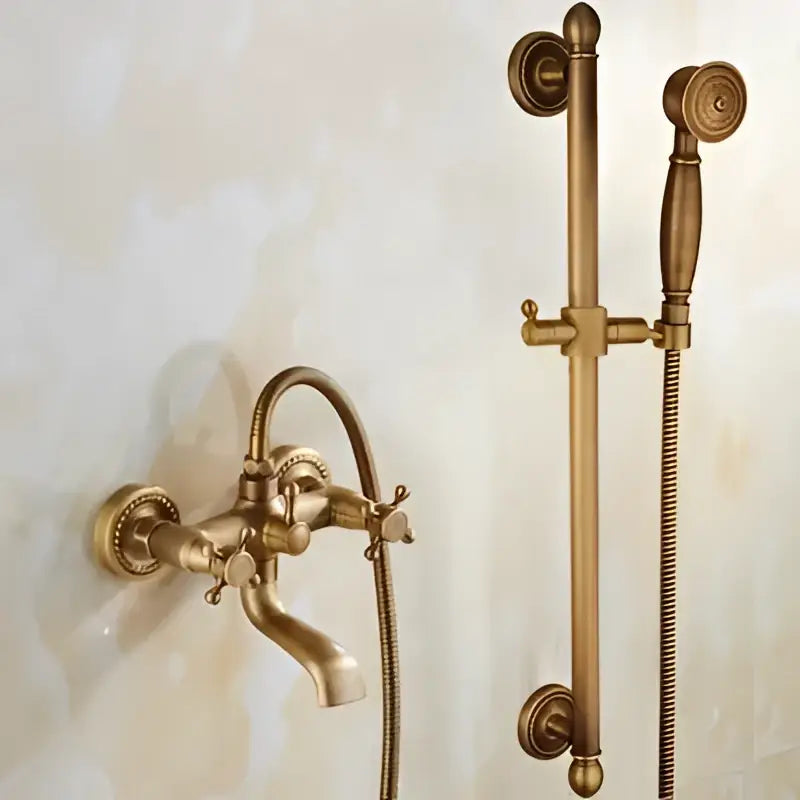 Antique brass bathtub shower set with ceramic handles bathroom mixer