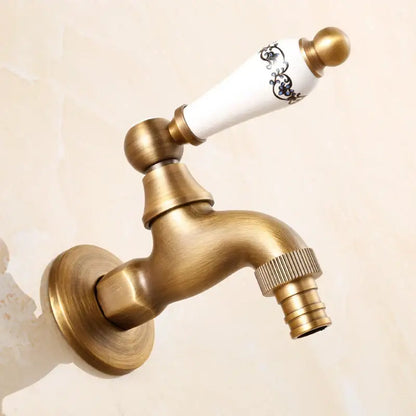 Antique brass bibcock faucet with floral ceramic handle garden tap