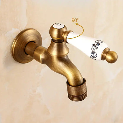 Antique brass bibcock faucet with floral ceramic handle garden tap