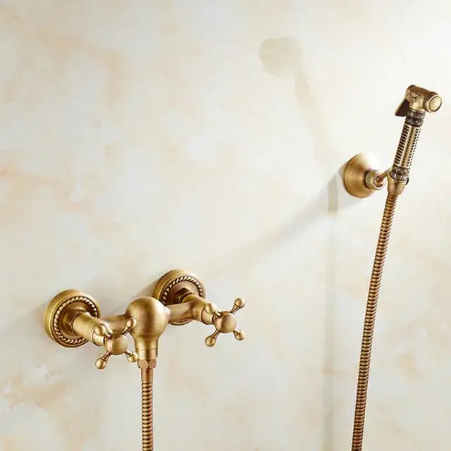 Antique brass bidet mixer faucet bathroom handheld shower set