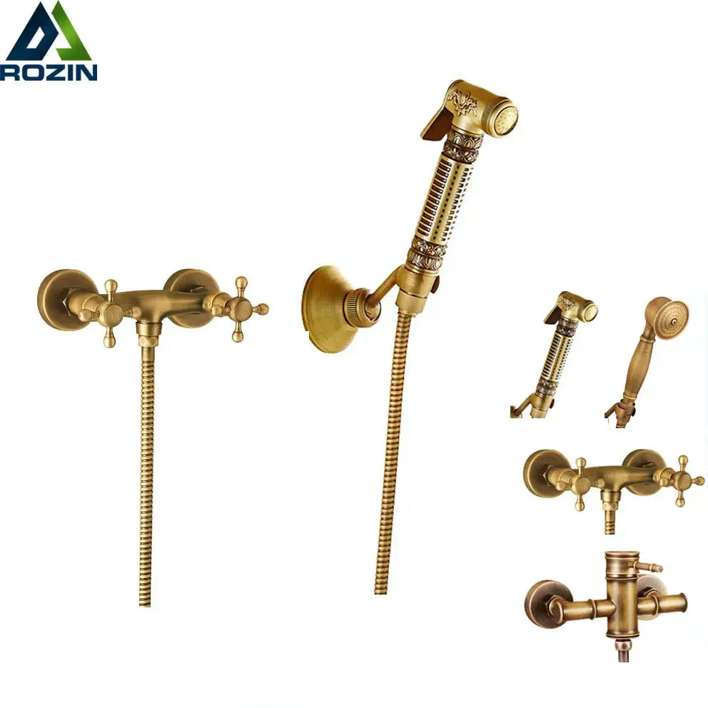 Antique brass bidet mixer faucet bathroom handheld shower set