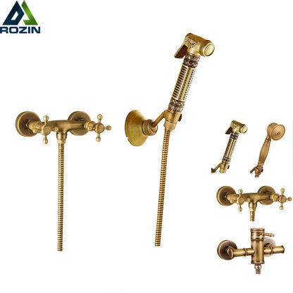Antique brass bidet mixer faucet bathroom handheld shower set