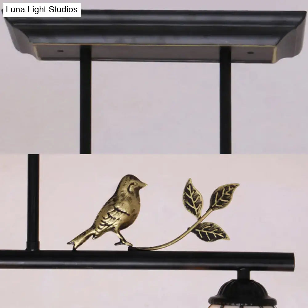Antique brass & blue indoor island pendant – kitchen stained glass shade