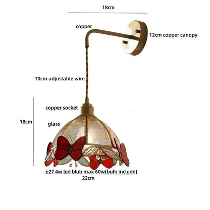 Antique brass butterfly glass led wall lights bedroom sconce
