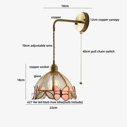 Antique brass butterfly glass led wall lights bedroom sconce