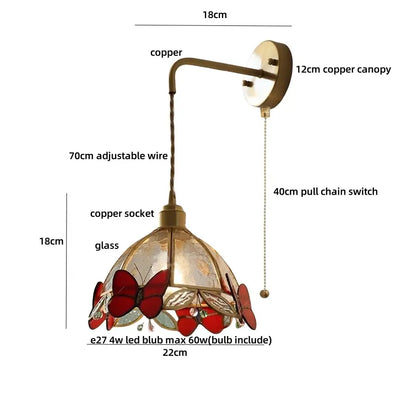 Antique brass butterfly glass led wall lights bedroom sconce