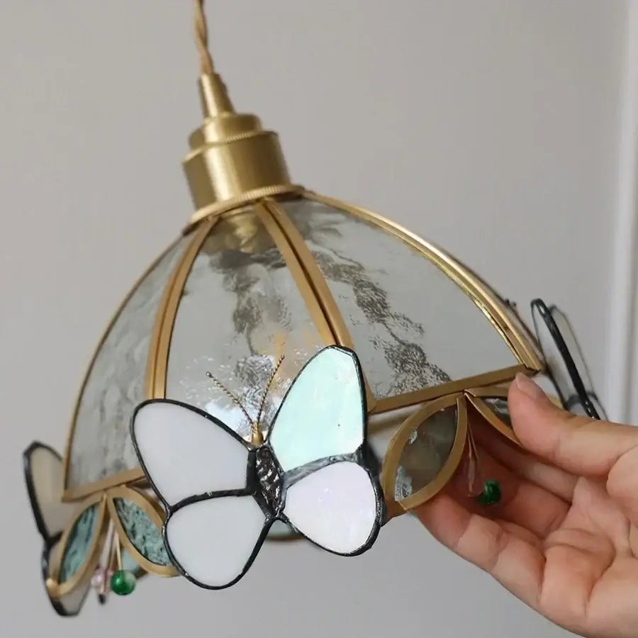 Antique brass butterfly glass led wall lights bedroom sconce