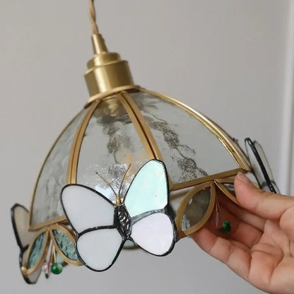 Antique brass butterfly glass led wall lights bedroom sconce