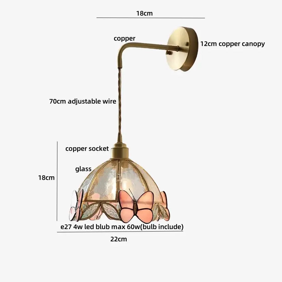 Antique brass butterfly glass led wall lights bedroom sconce