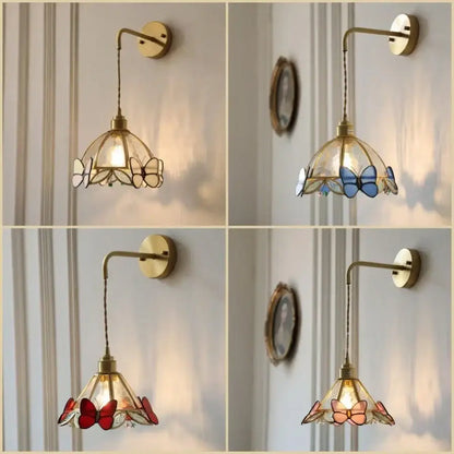 Antique brass butterfly glass led wall lights bedroom sconce