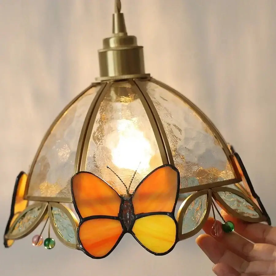Antique brass butterfly glass led wall lights bedroom sconce