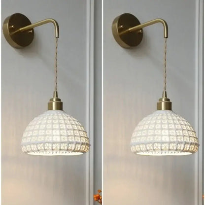 Antique brass ceramic led wall lights with rattan shade bedroom