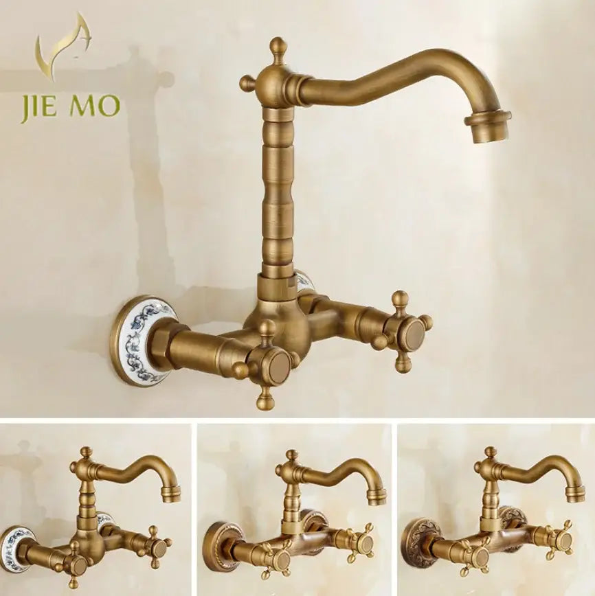 Antique brass ceramic wall mount faucet kitchen vintage porcelain