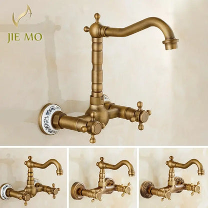Antique brass ceramic wall mount faucet kitchen vintage porcelain