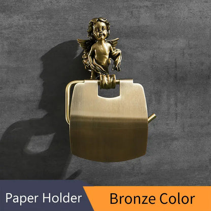 Antique brass classic angel gold toilet paper holder bathroom cherub