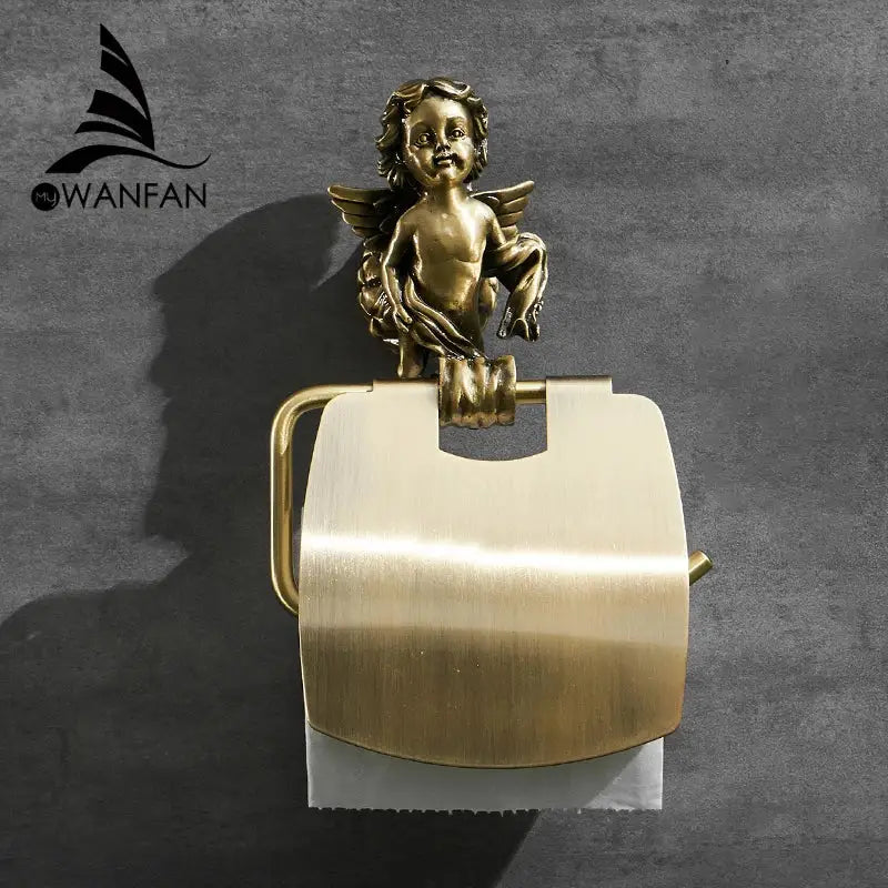 Antique brass classic angel gold toilet paper holder bathroom cherub