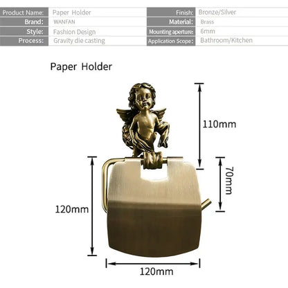 Antique brass classic angel gold toilet paper holder bathroom cherub