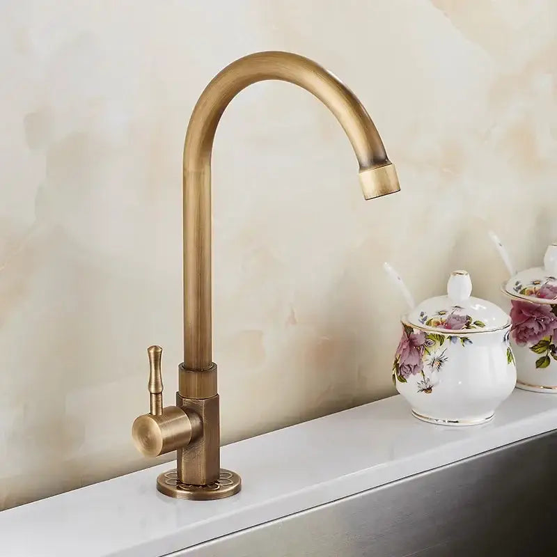 Antique brass classic cold water kitchen faucet with curved spout