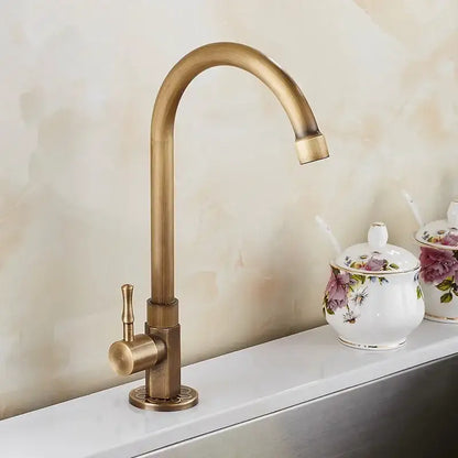 Antique brass classic cold water kitchen faucet with curved spout