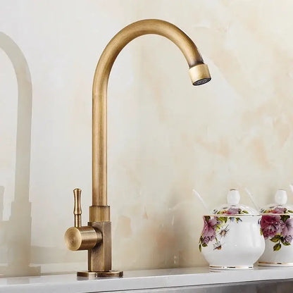 Antique brass classic cold water kitchen faucet with curved spout