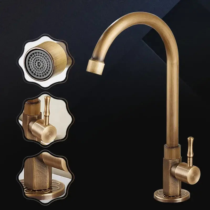 Antique brass classic cold water kitchen faucet with curved spout