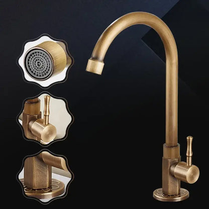 Antique brass classic cold water kitchen faucet with curved spout