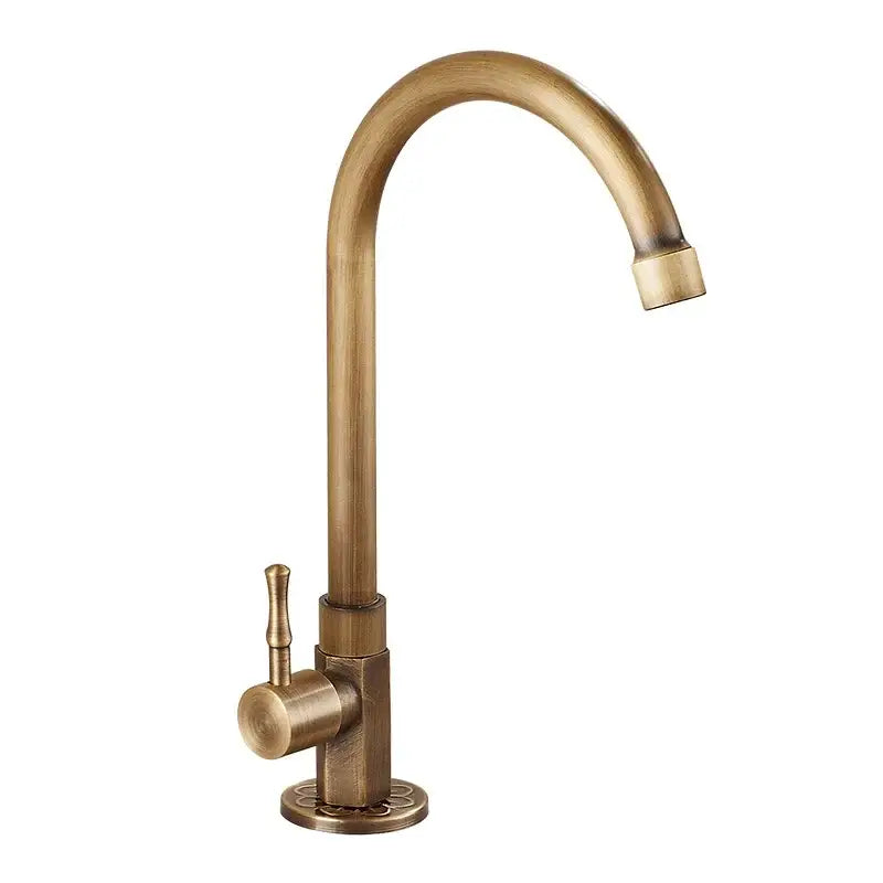 Antique brass classic cold water kitchen faucet with curved spout