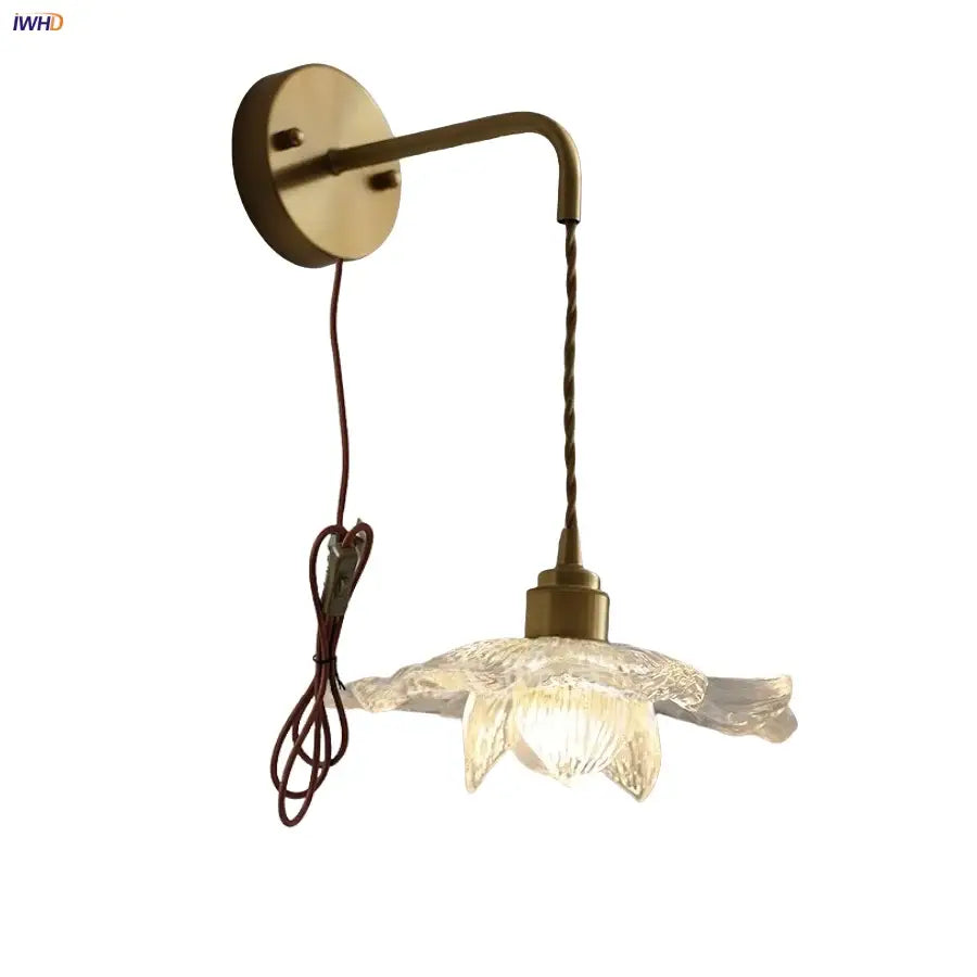 Antique brass clear flower acrylic wall lamp for bedroom stair light