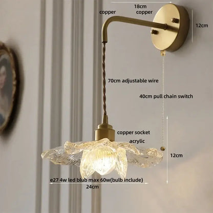 Antique brass clear flower acrylic wall lamp for bedroom stair light