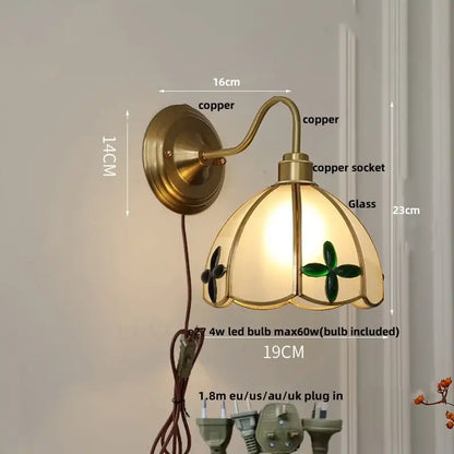 Antique brass clover glass brass wall sconce dining room light