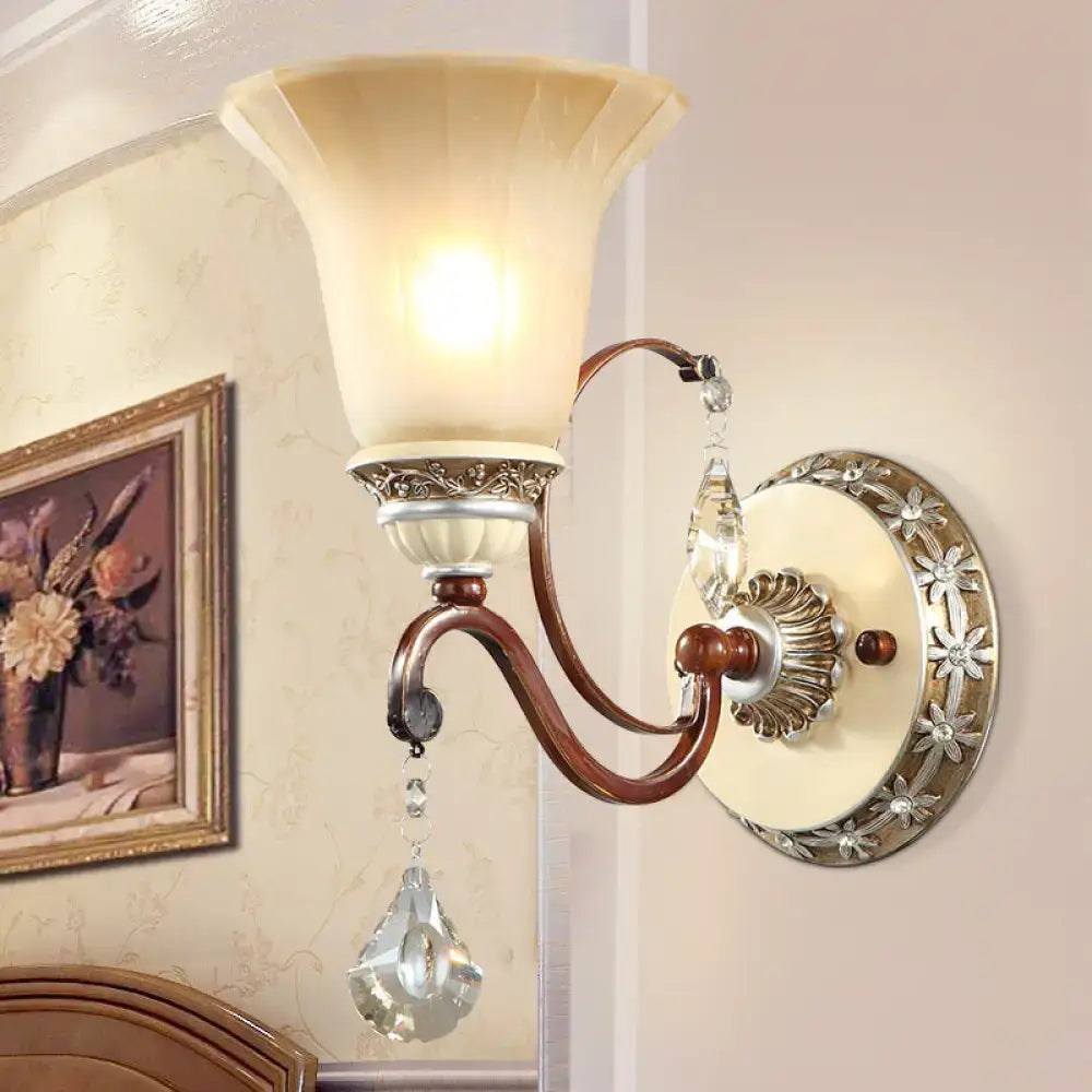 Antique brass & cream lodge style bell wall sconce bedroom crystal