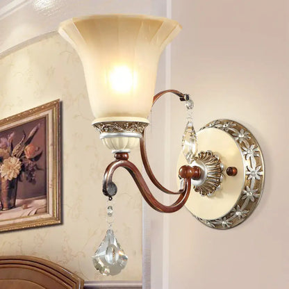 Antique brass & cream lodge style bell wall sconce bedroom crystal