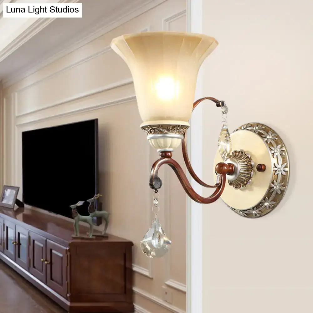 Antique brass & cream lodge style bell wall sconce bedroom crystal