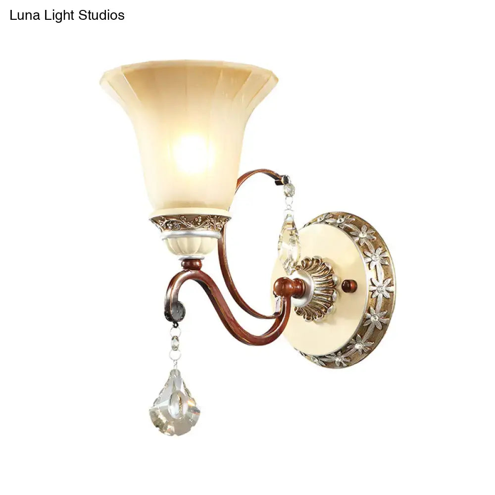 Antique brass & cream lodge style bell wall sconce bedroom crystal