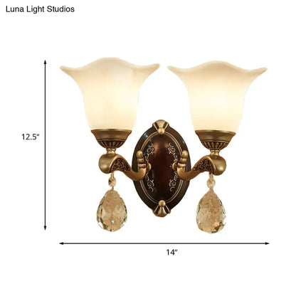 Antique brass crystal drop wall lamp bedroom sconce with e12 e14 base
