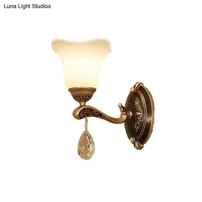Antique brass crystal drop wall lamp bedroom sconce with e12 e14 base