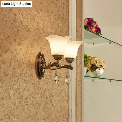 Antique brass crystal drop wall lamp bedroom sconce with e12 e14 base