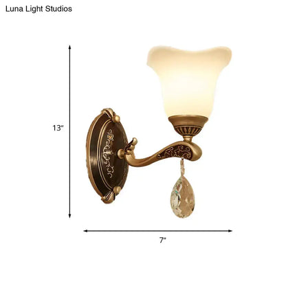Antique brass crystal drop wall lamp bedroom sconce with e12 e14 base