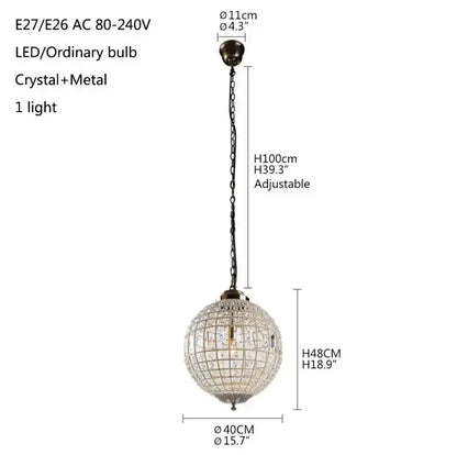 Antique brass crystal empire ball chandelier living room light